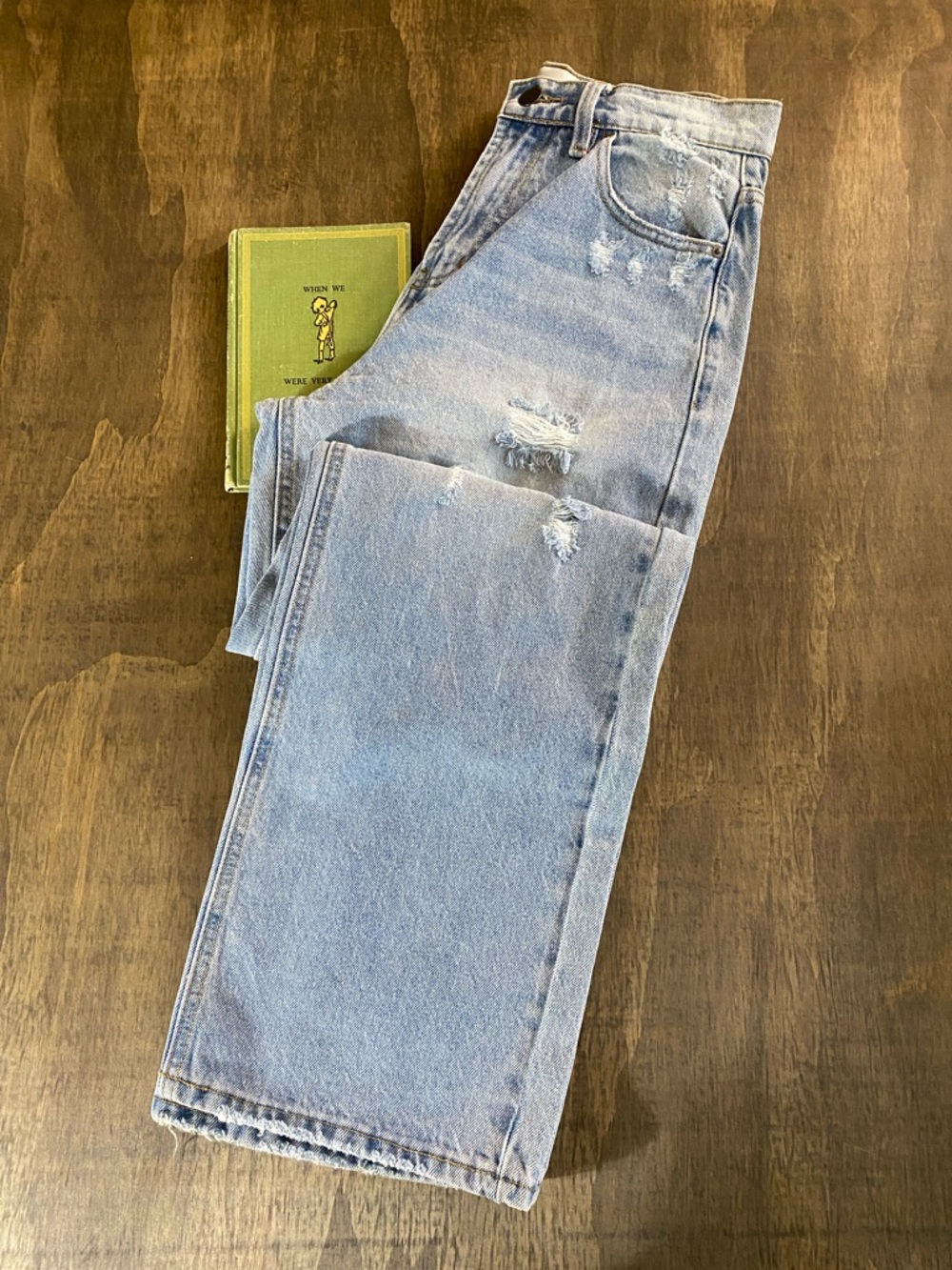 Fashion Nove Wide Leg Blue Distressed Jeans